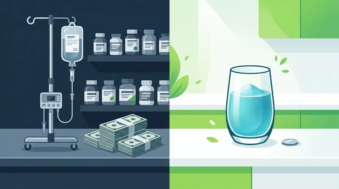 Cost comparison: clinical chelation $3000-5000 and functional medicine protocols vs Everblends daily protocol at less than $2 per day