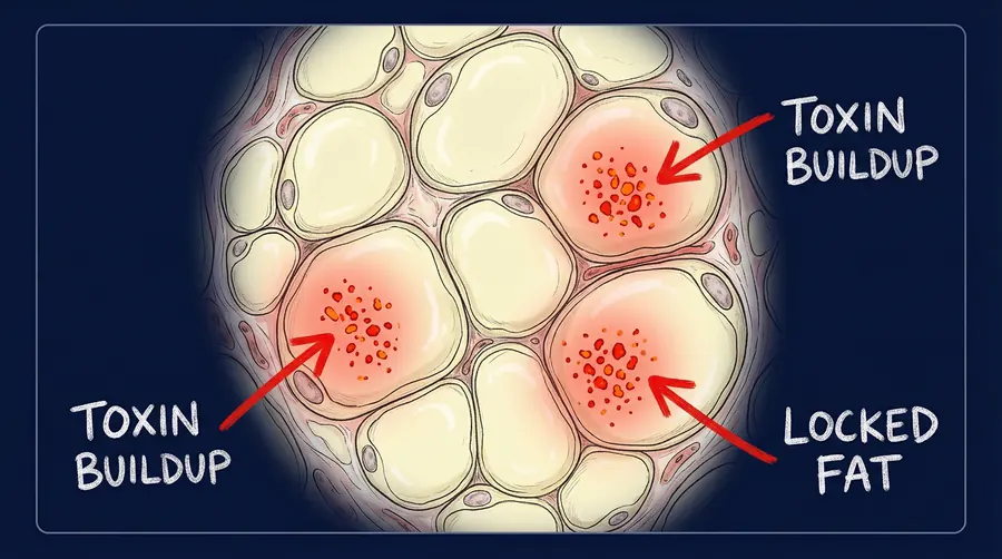 Diagram showing how toxins are stored in fat cells