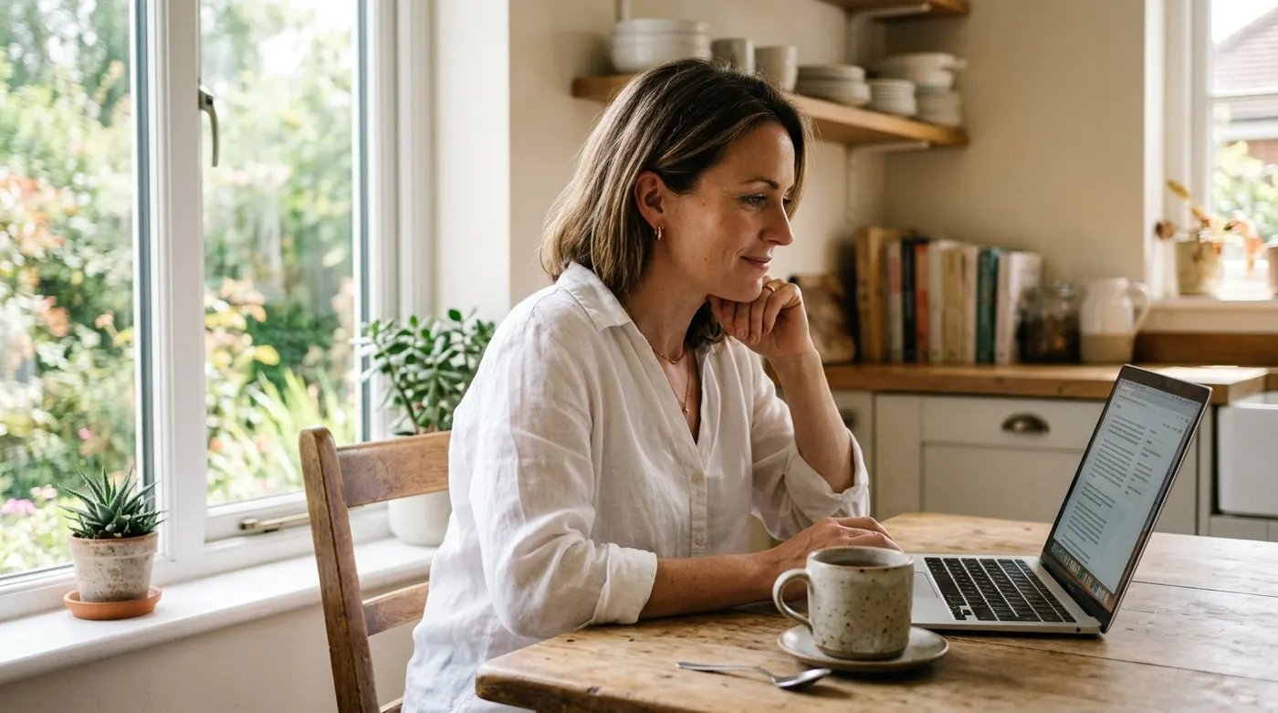 Woman reading about new research, feeling hopeful